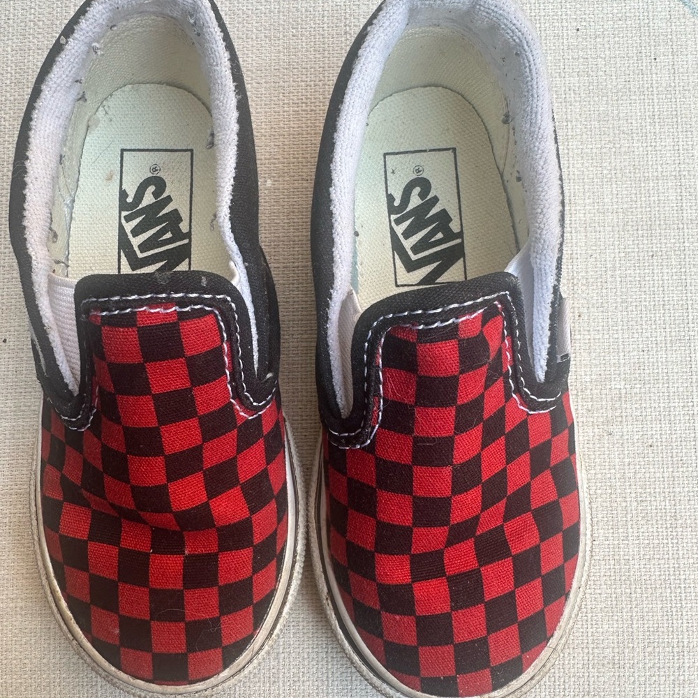 Vans Kids Red and Black Checkered Slip-Ons